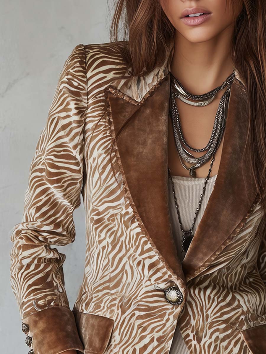 Blazer retrò zebrato in finta pelle scamosciata con colletto in velluto