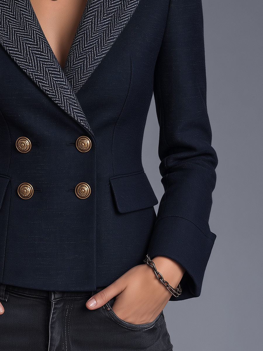 Giacca sartoriale blu spigata con doppiopetto