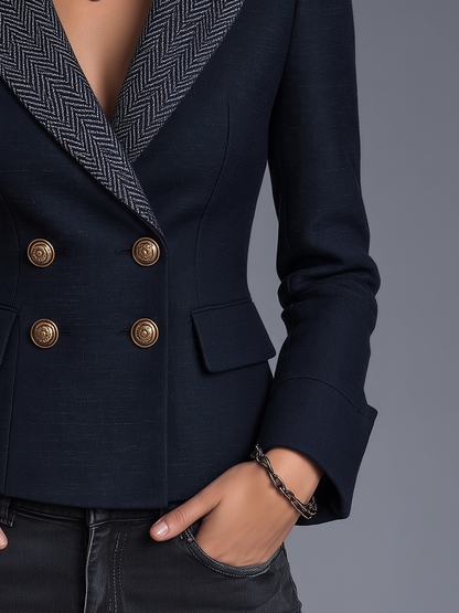 Giacca sartoriale blu spigata con doppiopetto