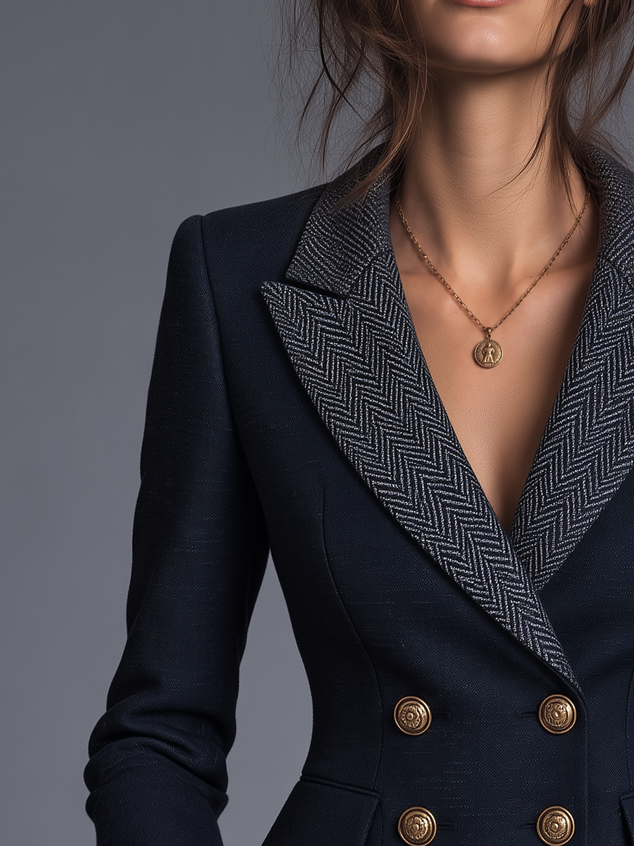 Giacca sartoriale blu spigata con doppiopetto