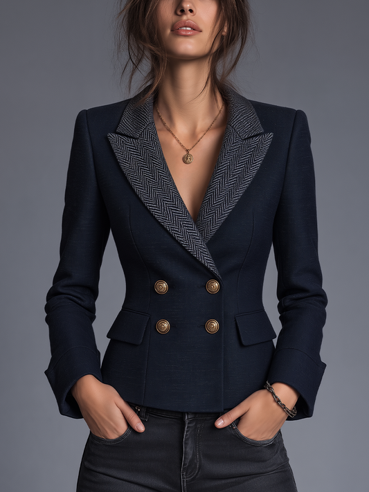 Giacca sartoriale blu spigata con doppiopetto