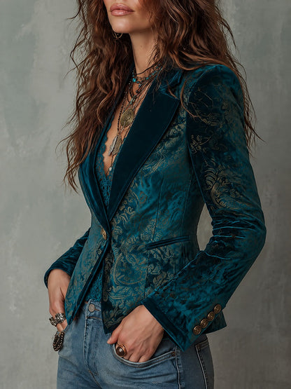 Blazer retrò turchese e oro con revers in raso