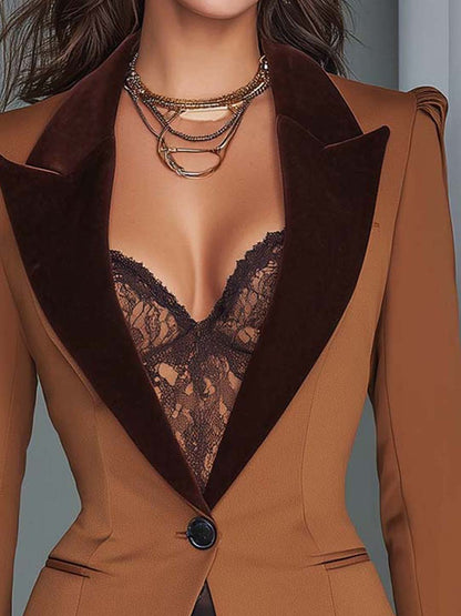 Giacca retrò slim fit in velluto con polsini e pizzo
