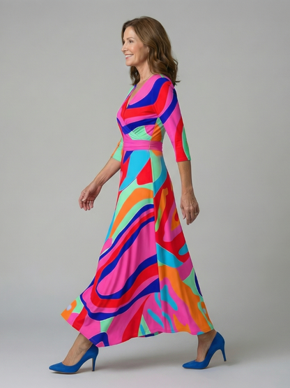 Abito Midi a Portafoglio con Scollo Celine