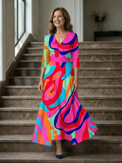 Abito Midi a Portafoglio con Scollo Celine