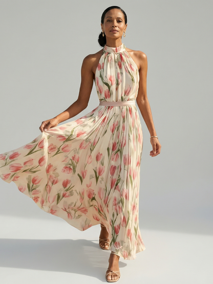 Abito midi a fiori con scollo all'americana Aurelle