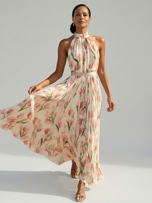 Abito midi a fiori con scollo all'americana Aurelle