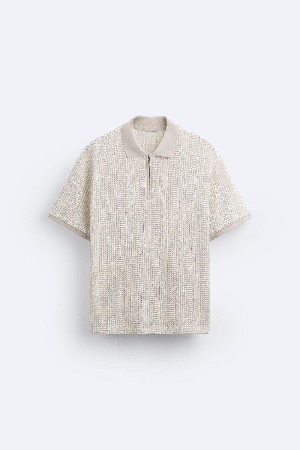 Polo lavorato a maglia strutturato con chiusura a zip