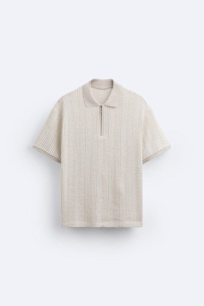 Polo lavorato a maglia strutturato con chiusura a zip