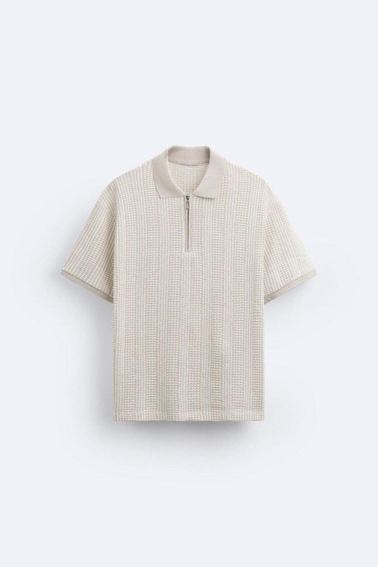 Polo lavorato a maglia strutturato con chiusura a zip