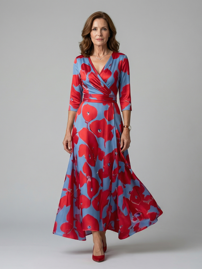 Abito Midi a Portafoglio con Scollo Celine