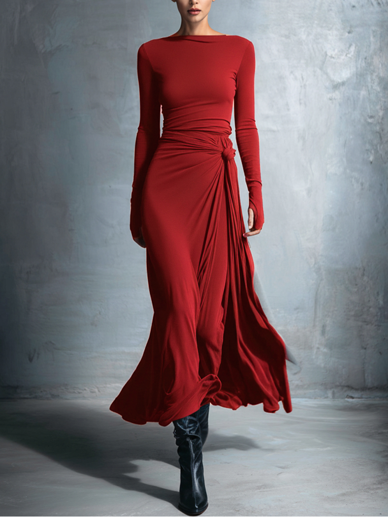 Naomie | Abito maxi con fiocco laterale