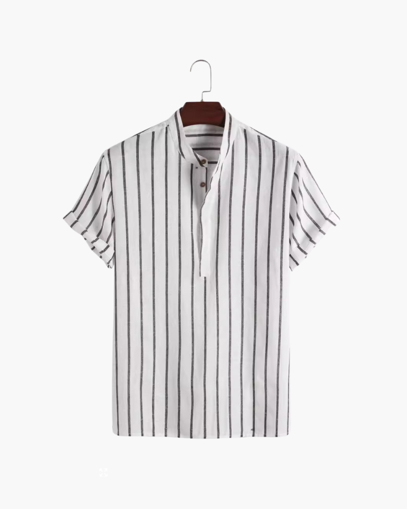 Charles | Camicia in Lino a Righe da Uomo con Collo alla Coreana