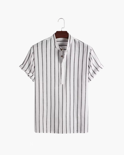 Charles | Camicia in Lino a Righe da Uomo con Collo alla Coreana