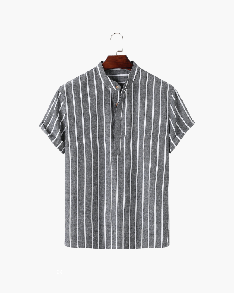 Charles | Camicia in Lino a Righe da Uomo con Collo alla Coreana