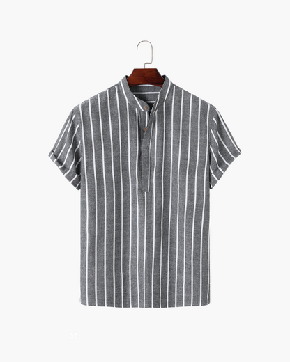Charles | Camicia in Lino a Righe da Uomo con Collo alla Coreana