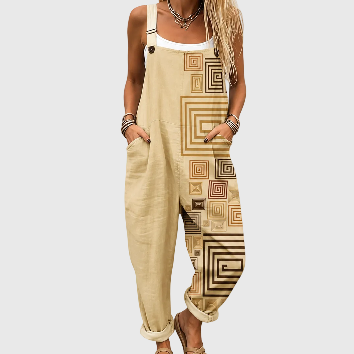 Tuta Beige con Fantasia Geometrica