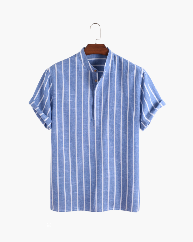 Charles | Camicia in Lino a Righe da Uomo con Collo alla Coreana