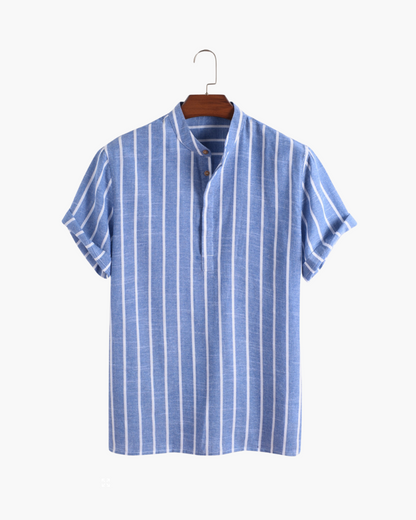 Charles | Camicia in Lino a Righe da Uomo con Collo alla Coreana