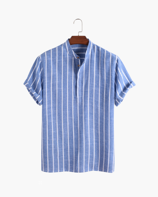 Charles | Camicia in Lino a Righe da Uomo con Collo alla Coreana