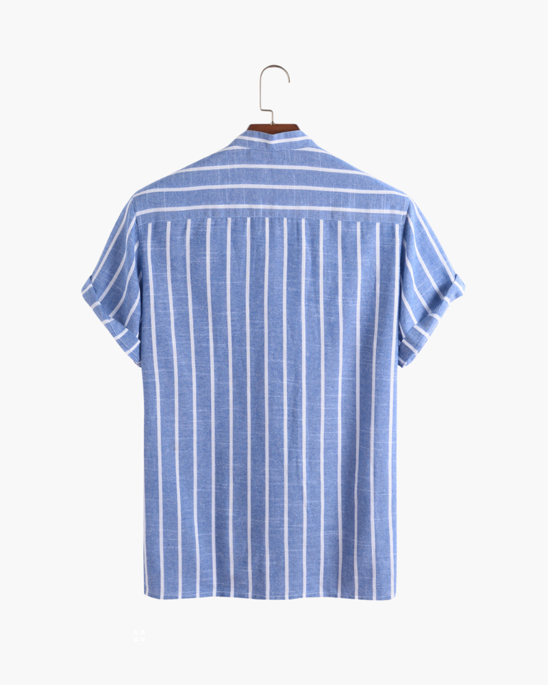 Charles | Camicia in Lino a Righe da Uomo con Collo alla Coreana