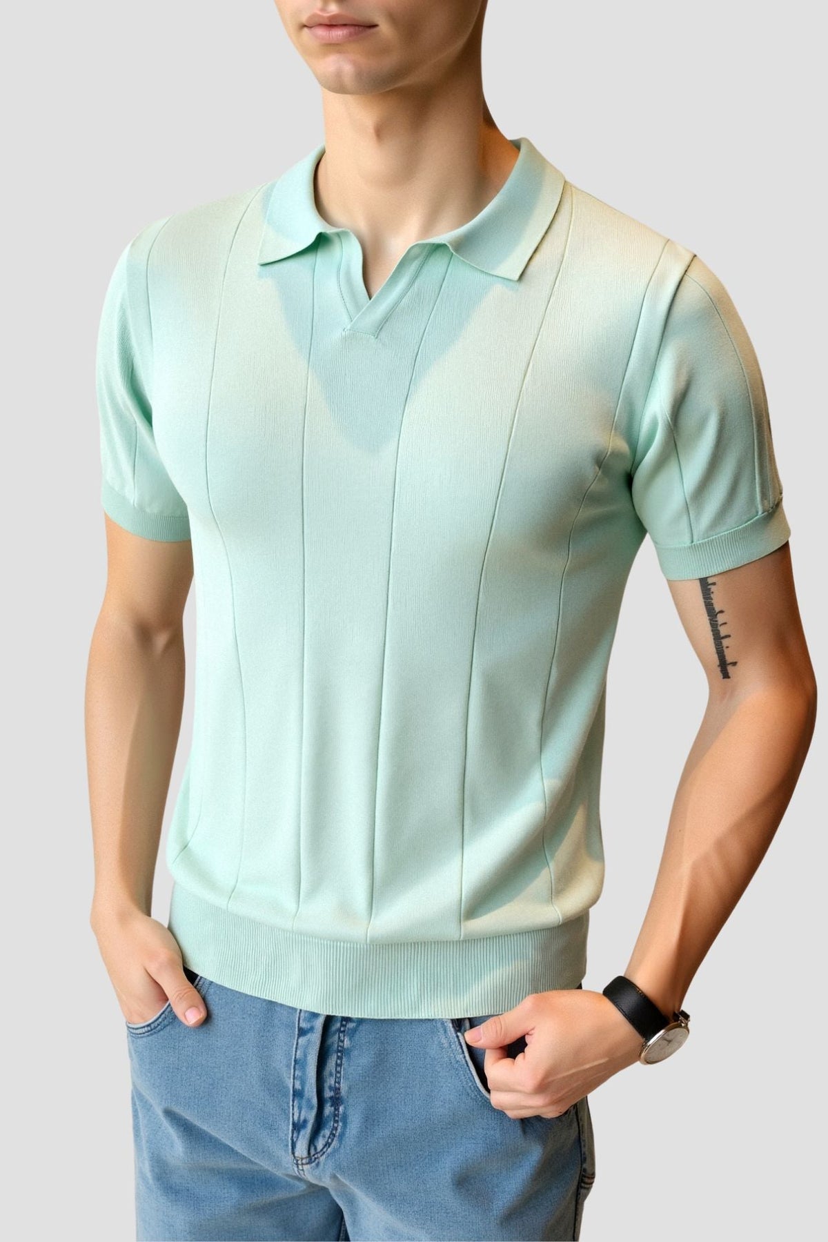 Polo a maglia rétro in verde menta