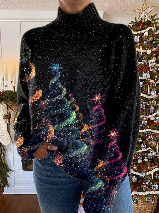 Olivia | Maglione a Collo Alto con Albero di Natale Glitterato