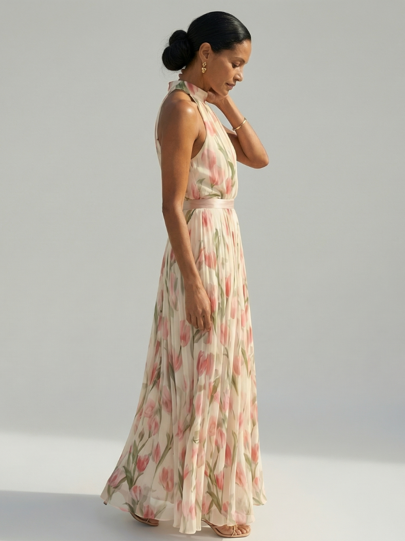 Abito midi a fiori con scollo all'americana Aurelle