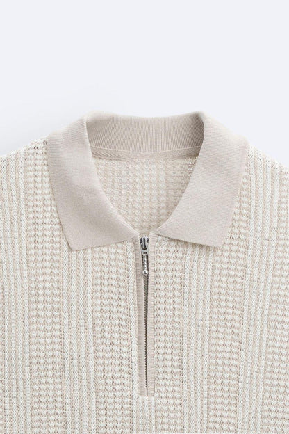 Polo lavorato a maglia strutturato con chiusura a zip
