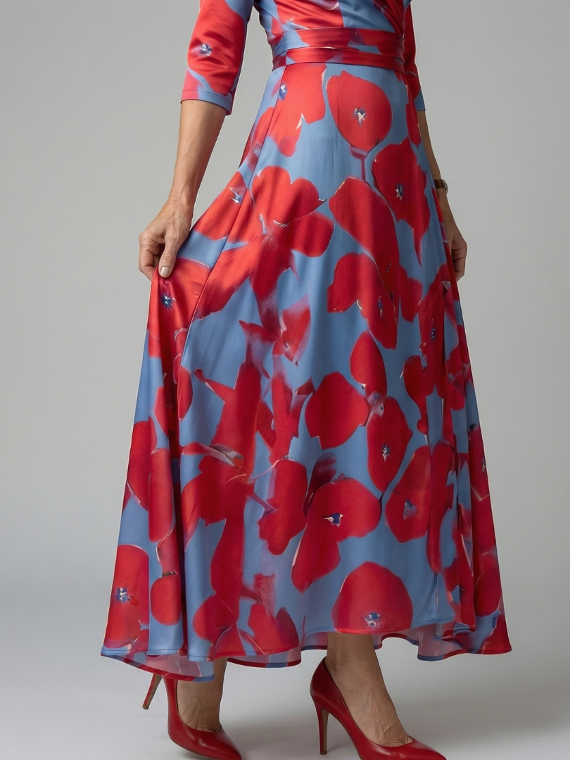 Abito Midi a Portafoglio con Scollo Celine