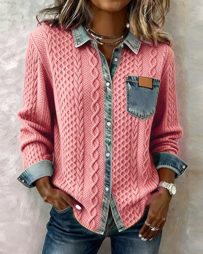 Camicia a maniche lunghe con dettagli in denim