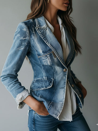 Giacca vintage comoda in denim sbiadito
