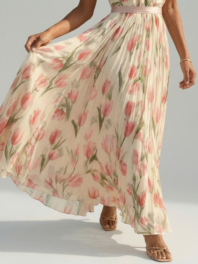 Abito midi a fiori con scollo all'americana Aurelle