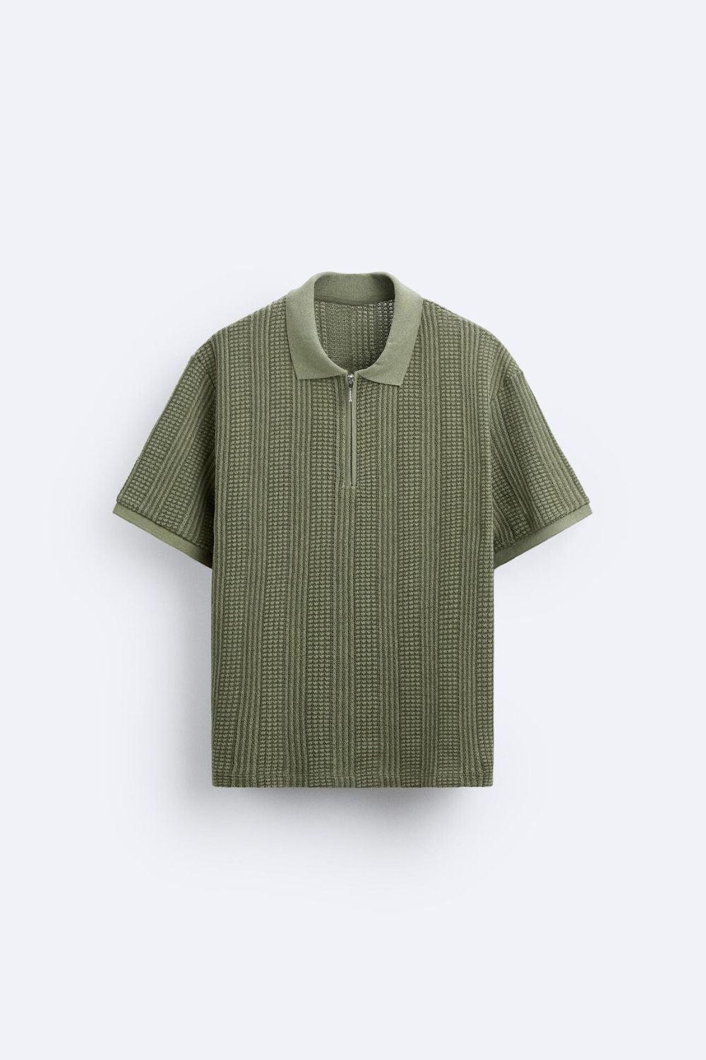 Polo lavorato a maglia strutturato con chiusura a zip