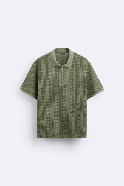 Polo lavorato a maglia strutturato con chiusura a zip