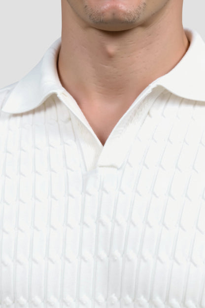 Polo in maglia bianco con motivo testurizzato