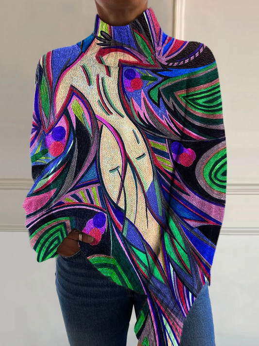 Evie | Maglione a Collo Alto Astratto Retrò
