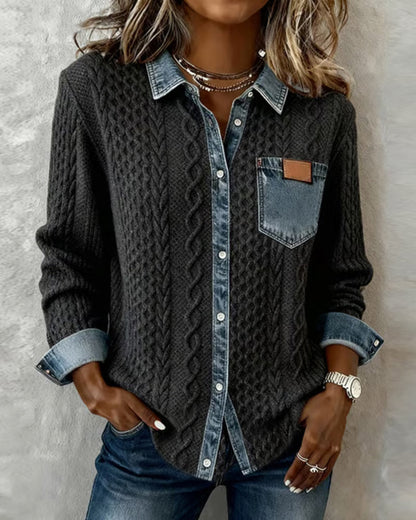 Camicia a maniche lunghe con dettagli in denim