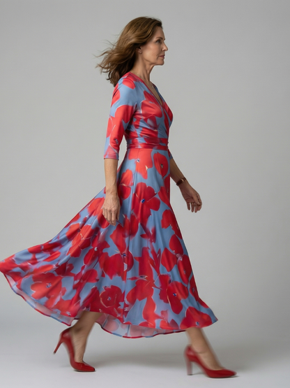 Abito Midi a Portafoglio con Scollo Celine