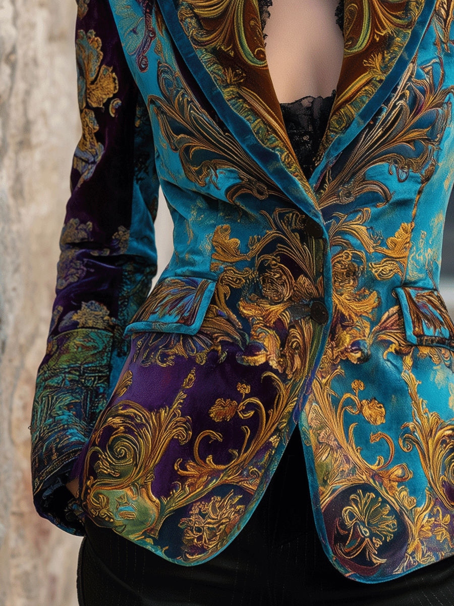 Blazer sartoriale bohémien di lusso in velluto in stile barocco