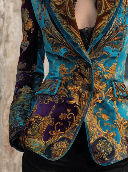 Blazer sartoriale bohémien di lusso in velluto in stile barocco