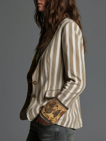 Suzanne | Blazer Boho a Righe con Colletto Stampato