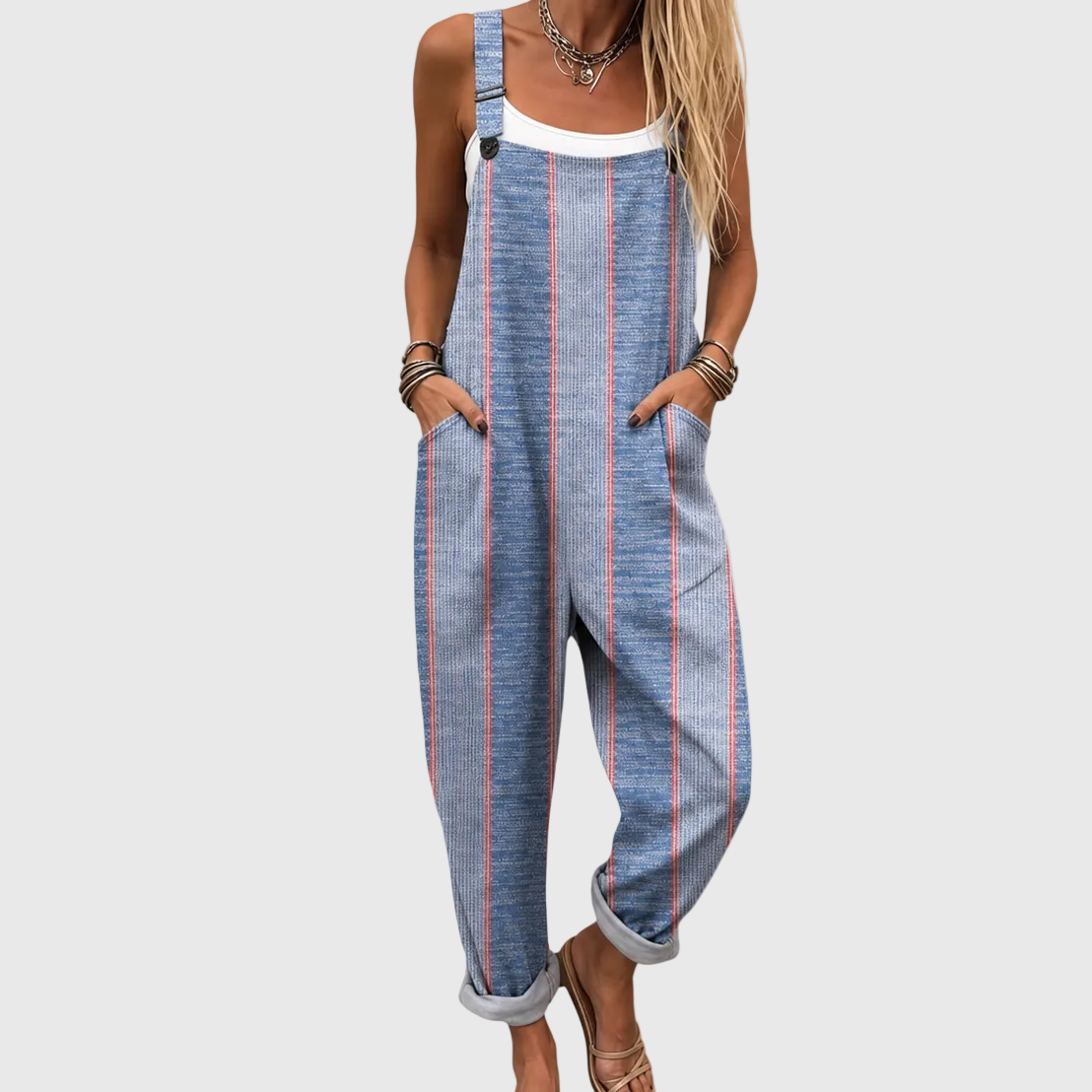 Salopette Rilassata Classica a Righe Blu
