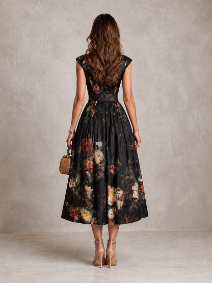 Theodosia | Abito Midi Floreale con Apertura a Goccia