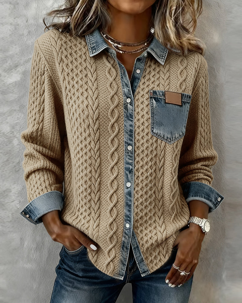 Camicia a maniche lunghe con dettagli in denim