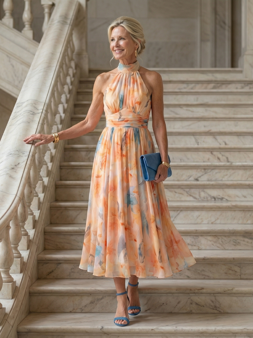 Abito midi con scollo all'americana morbido Elin