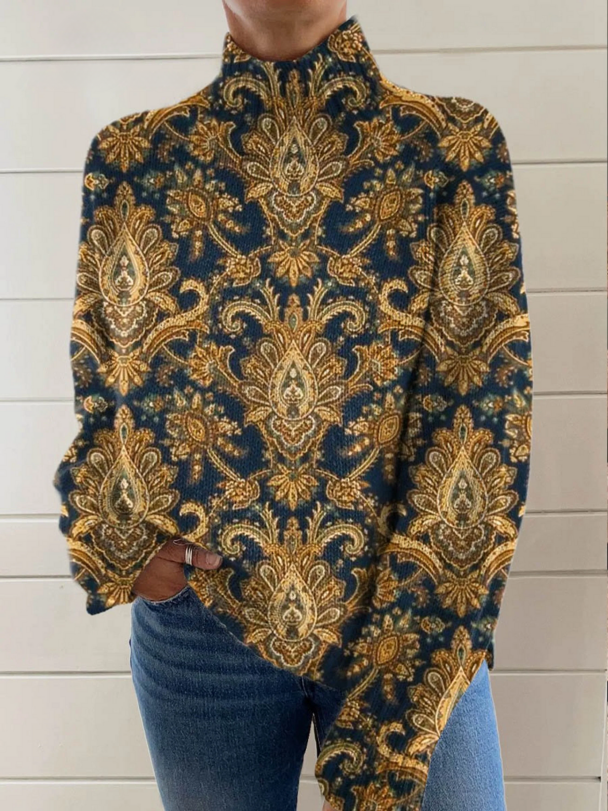 Scarlett | Maglione a Collo Alto Floreale Vintage