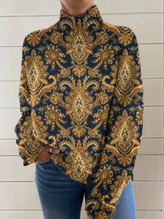Scarlett | Maglione a Collo Alto Floreale Vintage