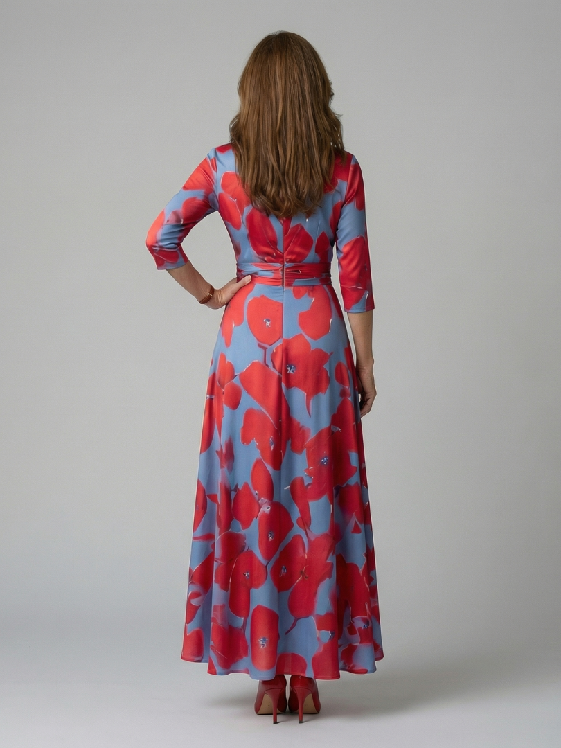 Abito Midi a Portafoglio con Scollo Celine
