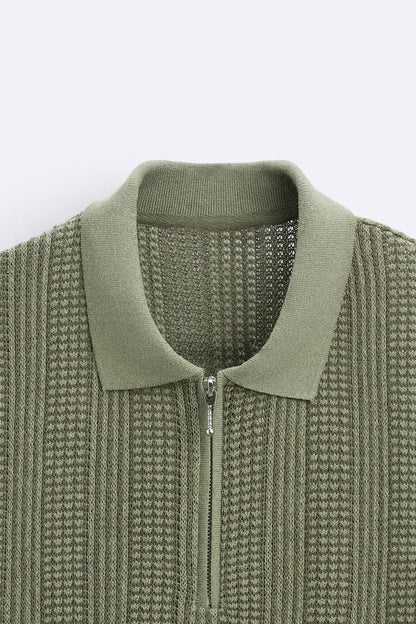 Polo lavorato a maglia strutturato con chiusura a zip